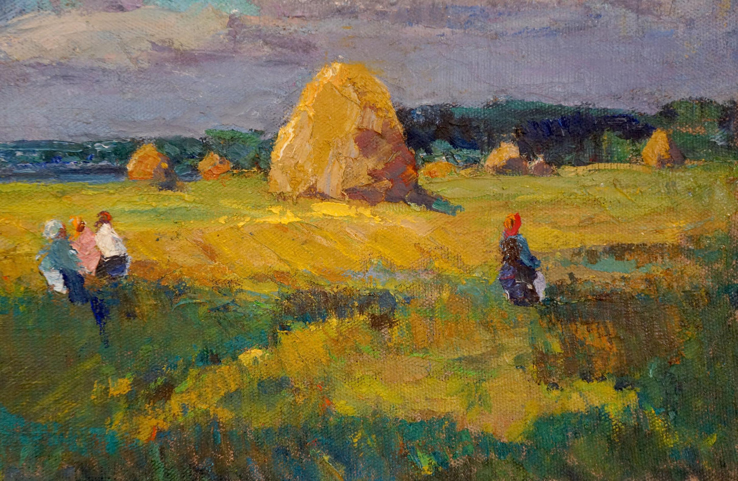 Golden hay bale in sunlit field oil painting by Sevastyanov Viktor Grigorievich