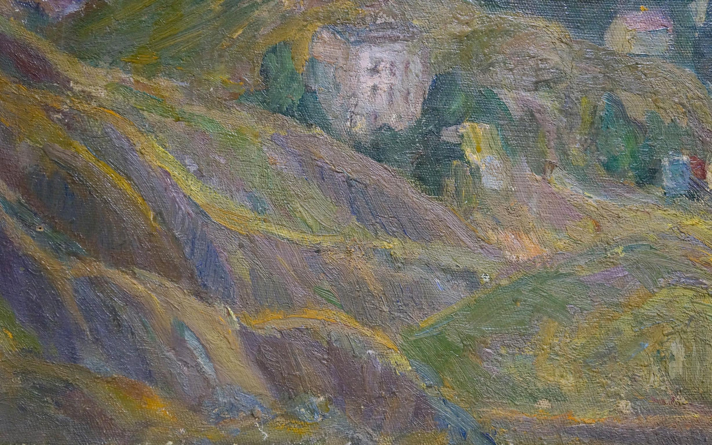 Oil painting Landscape Lebedeva V.N. textured rolling hills in earthy tones