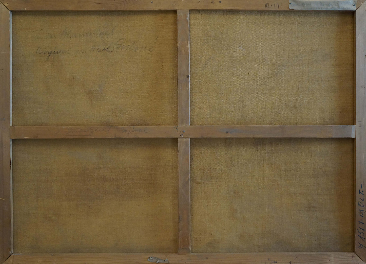 Back of Oil painting Mountain freshness four-panel canvas with inscriptions