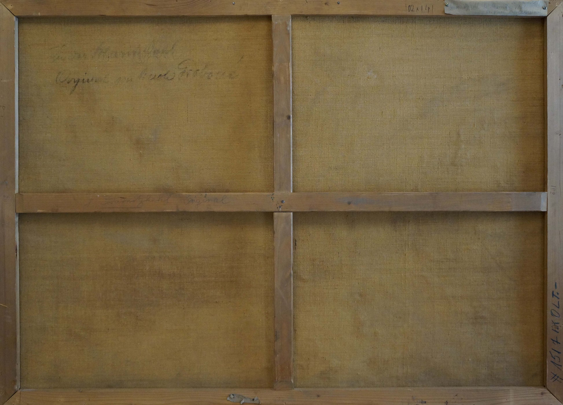 Back of Oil painting Mountain freshness four-panel canvas with inscriptions