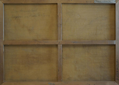 Back of Oil painting Mountain freshness four-panel canvas with inscriptions