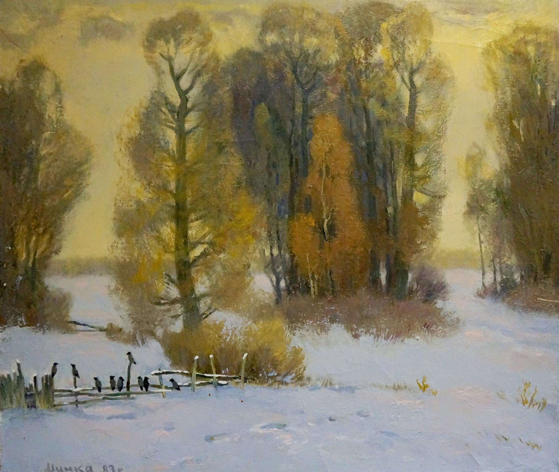 Serene winter landscape oil painting by Mynka Alexander Fedorovich