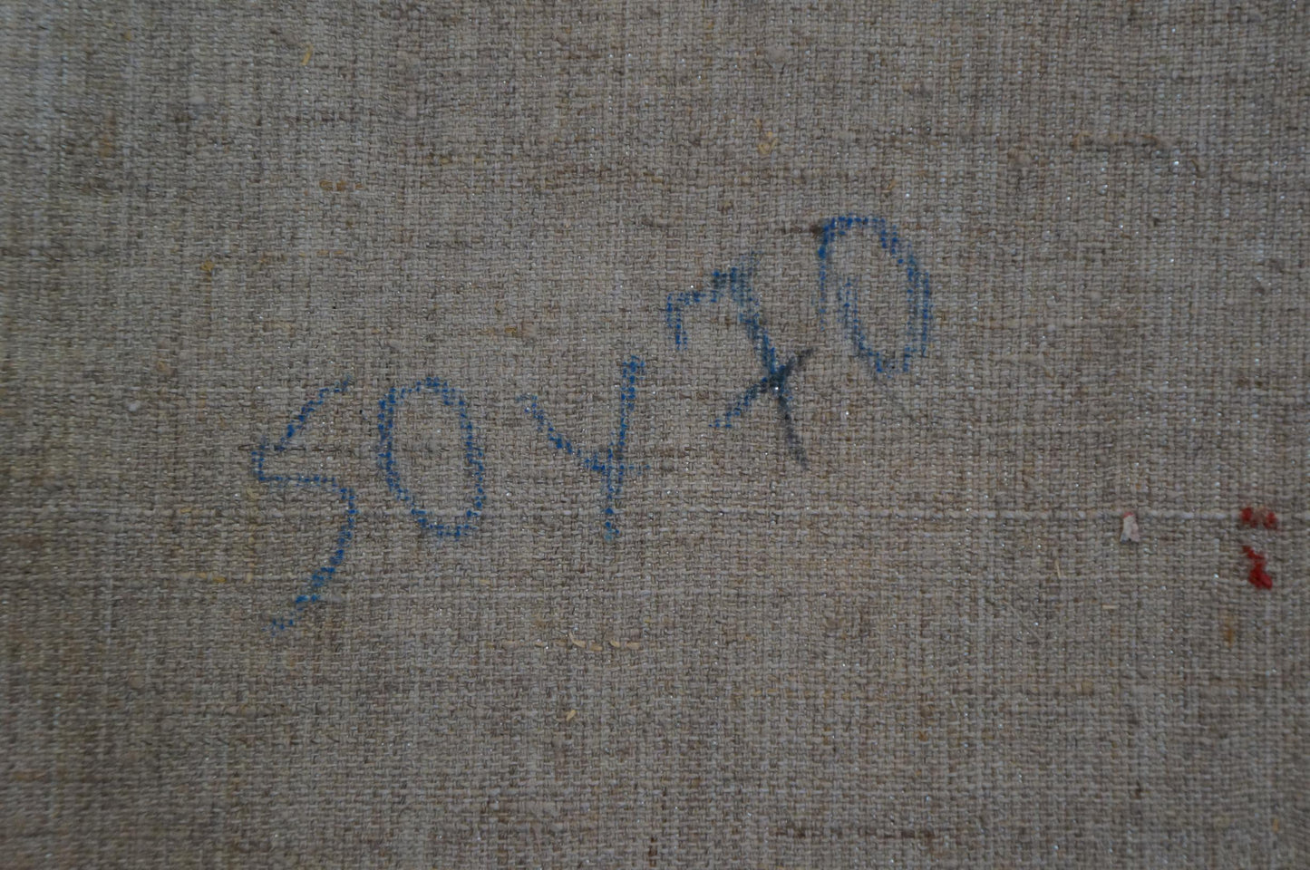 Blue signature on gray fabric back of Sevastyanov oil painting