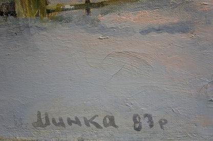 Oil painting Winter came by Mynka Alexander Fedorovich impressionistic landscape