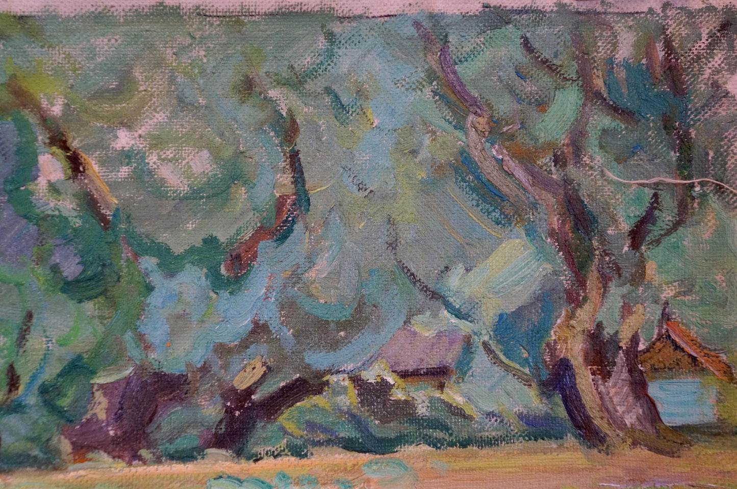 Oil painting of pond near forest by Sevastyanov Viktor Grigorievich