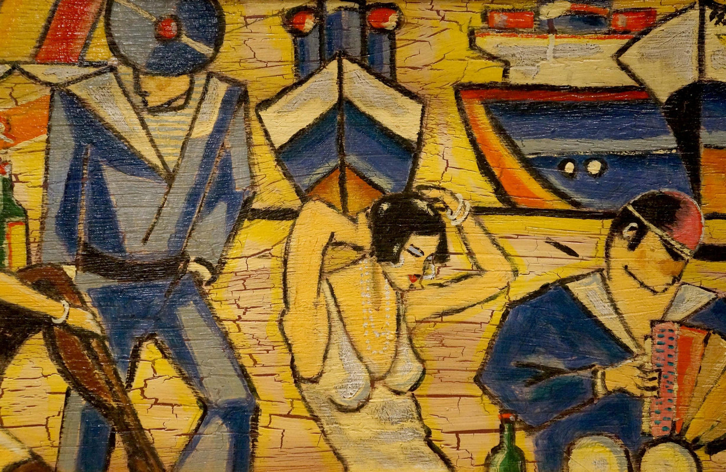 Vibrant abstract nude figure with yellow skin in People at the bar painting