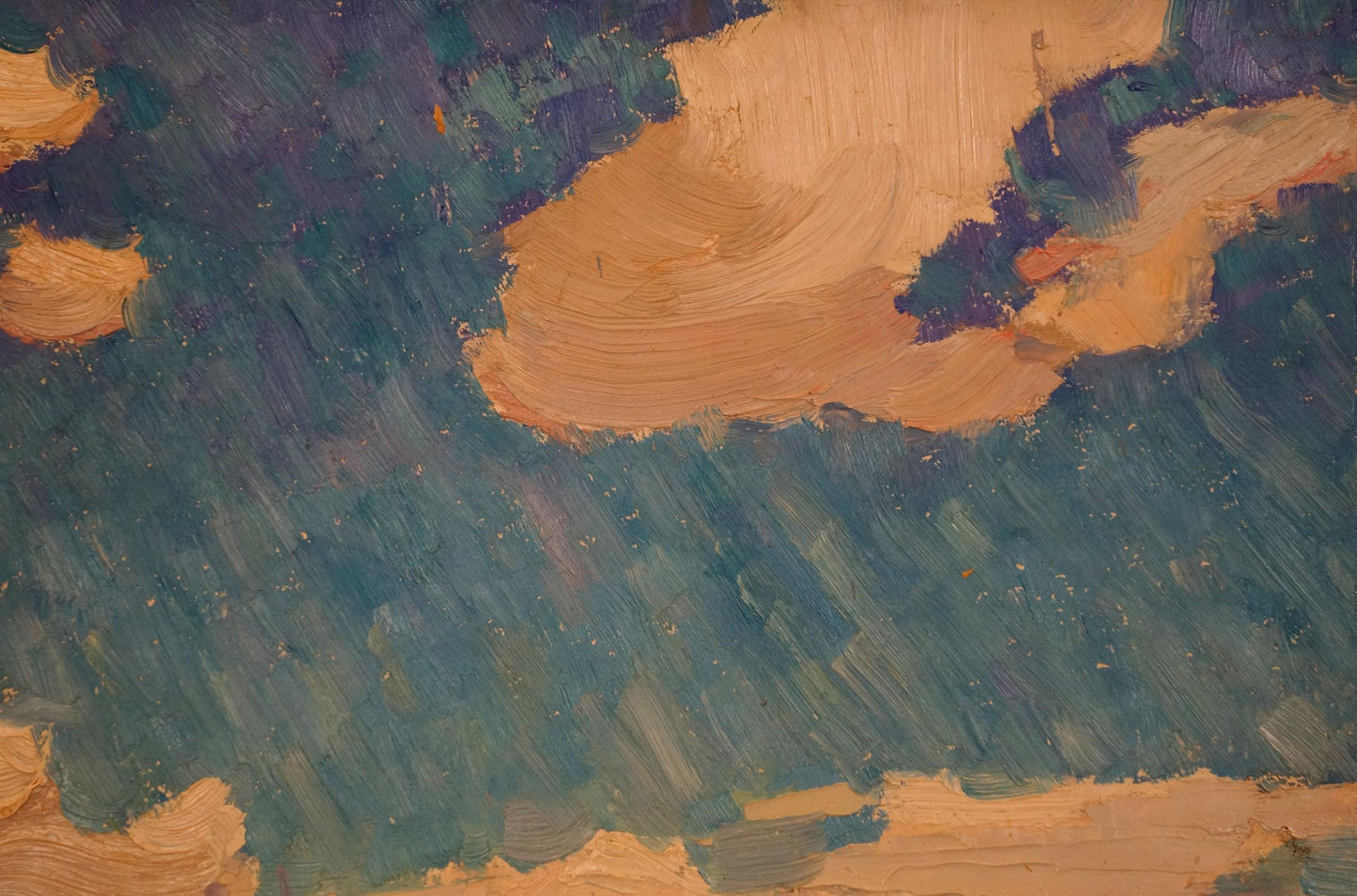 Oil painting Field by Sevastyanov Viktor Grigorievich in teal and ochre