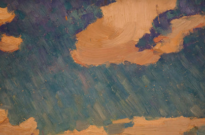 Oil painting Field by Sevastyanov Viktor Grigorievich in teal and ochre