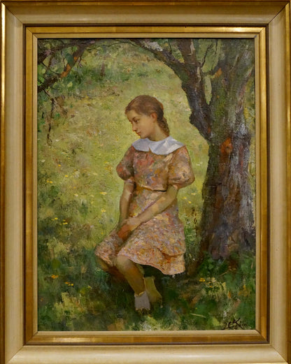 Framed oil painting portrait of girl by Grandson of Kuindzhi Y.V
