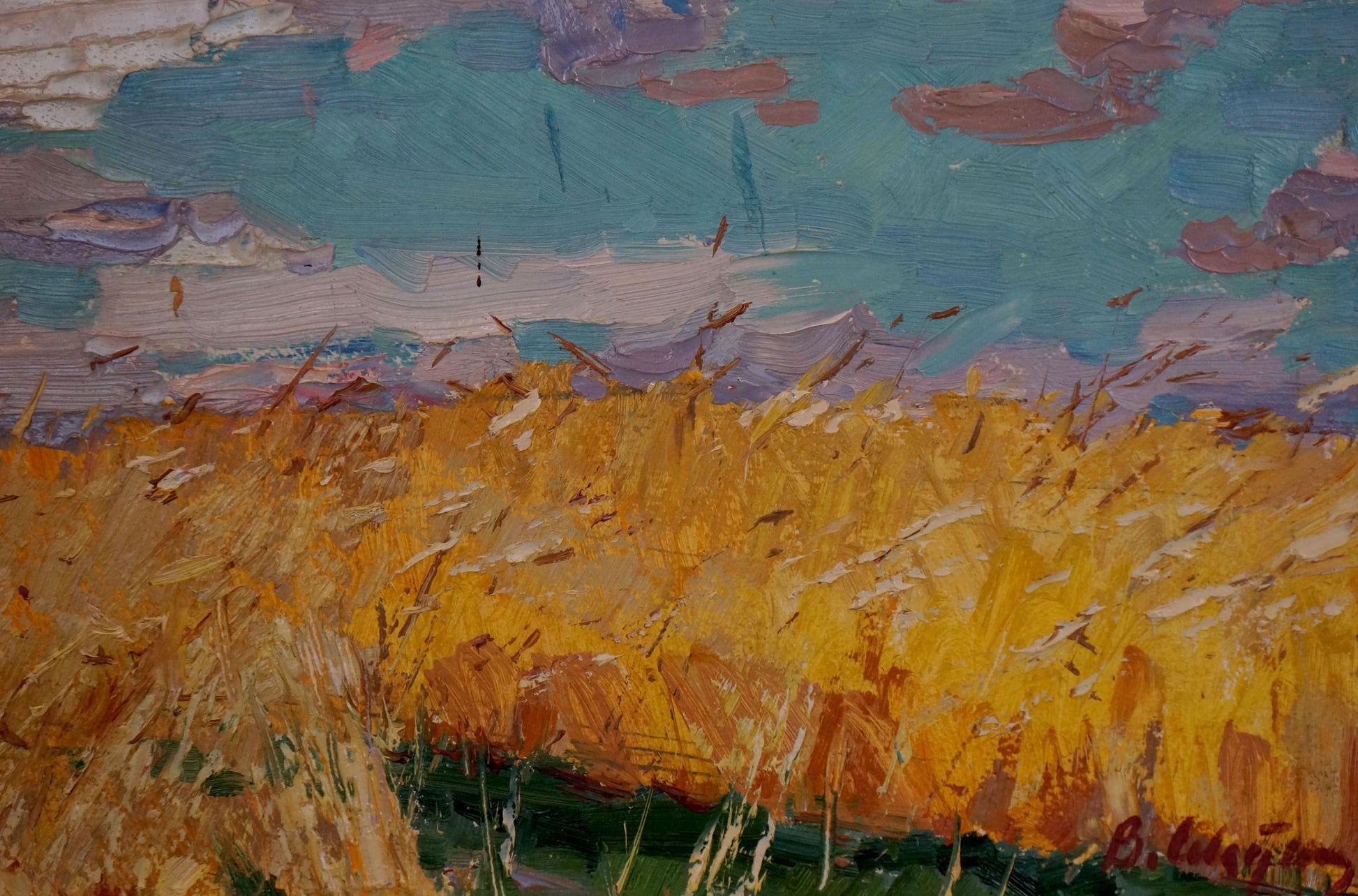 Vibrant oil painting of golden wheat field by Sevastyanov Viktor Grigorievich