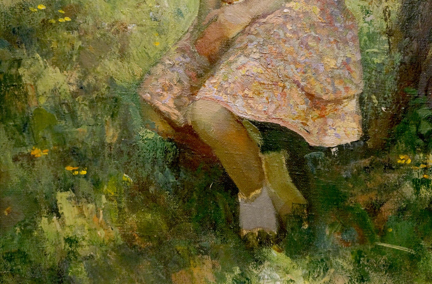 Textured earth-toned floral dress in Kuindzhi Y.V. grandson girl portrait style