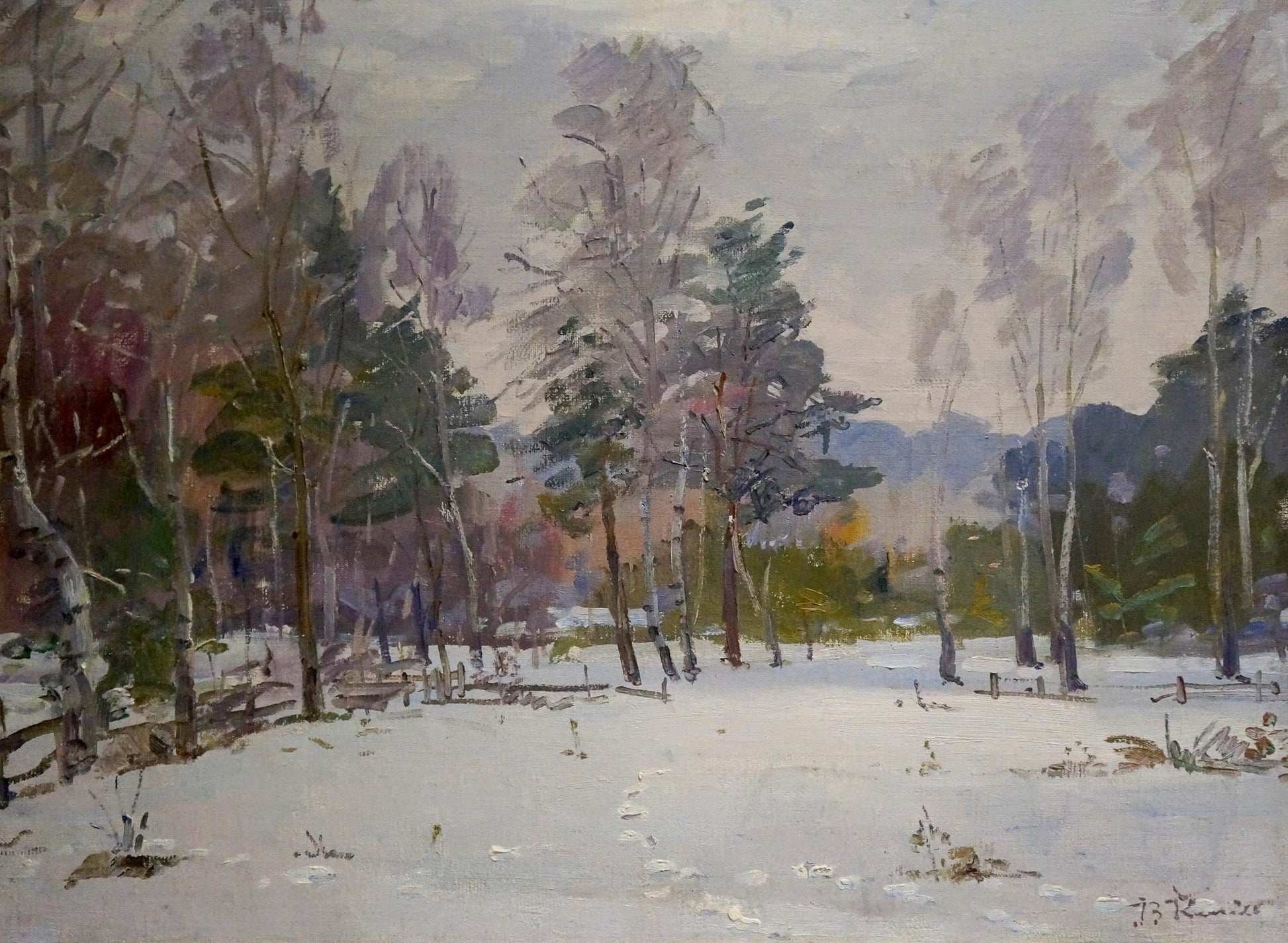 Oil painting Winter landscape V. Kisel impressionistic snow scene