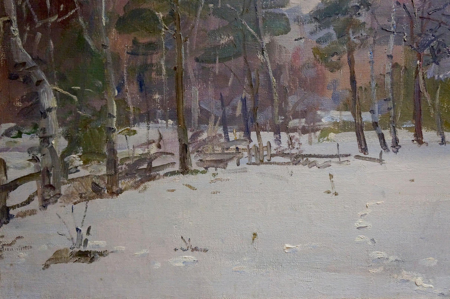 Oil painting Winter landscape V. Kisel snowy forest impressionistic scene
