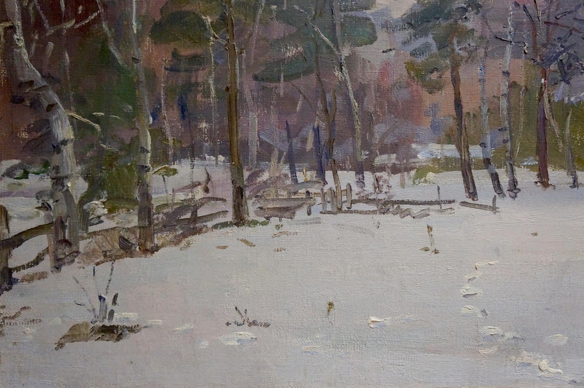 Oil painting Winter landscape V. Kisel snowy forest impressionistic scene