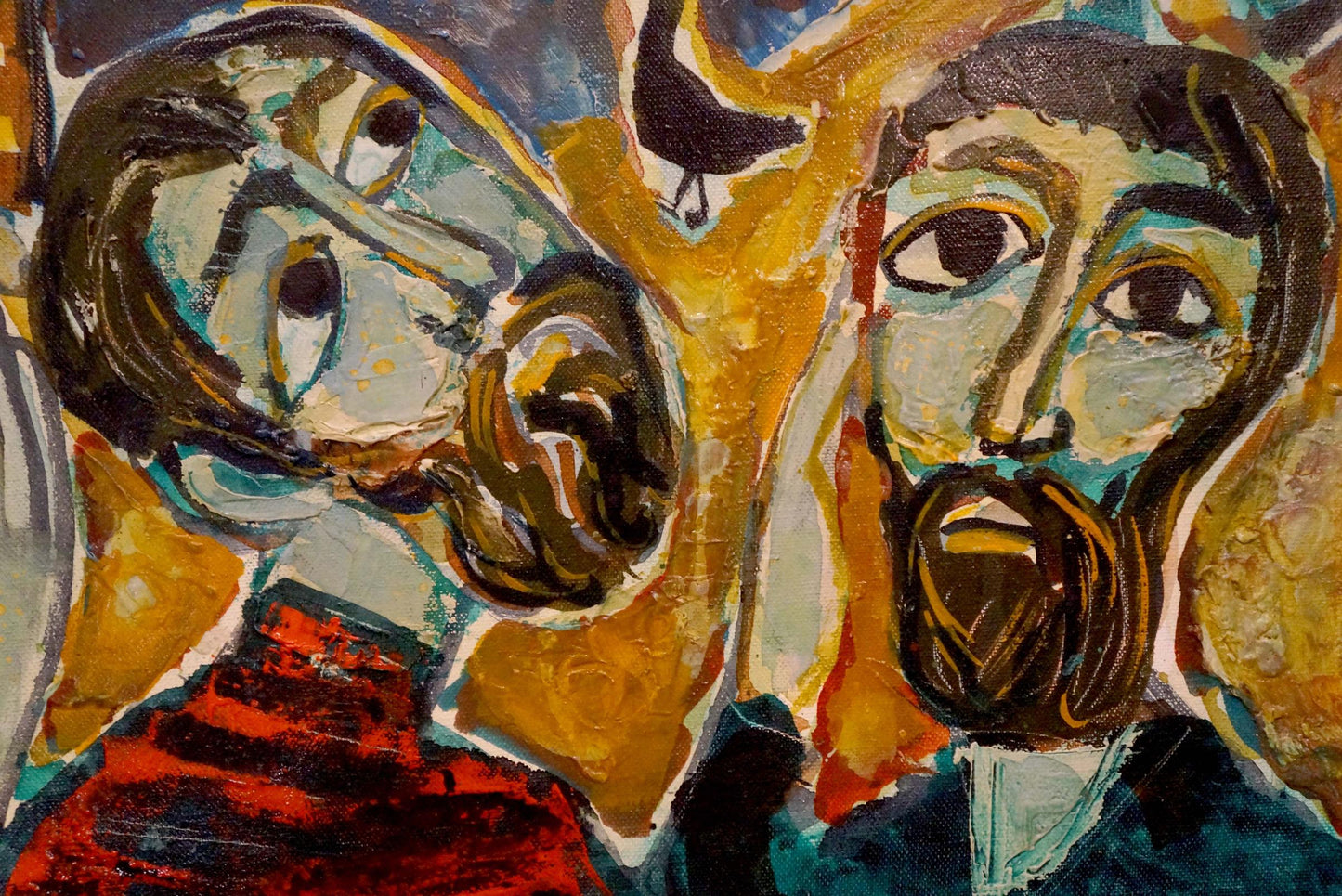 Vibrant abstract oil painting Thoughts of people with stylized faces