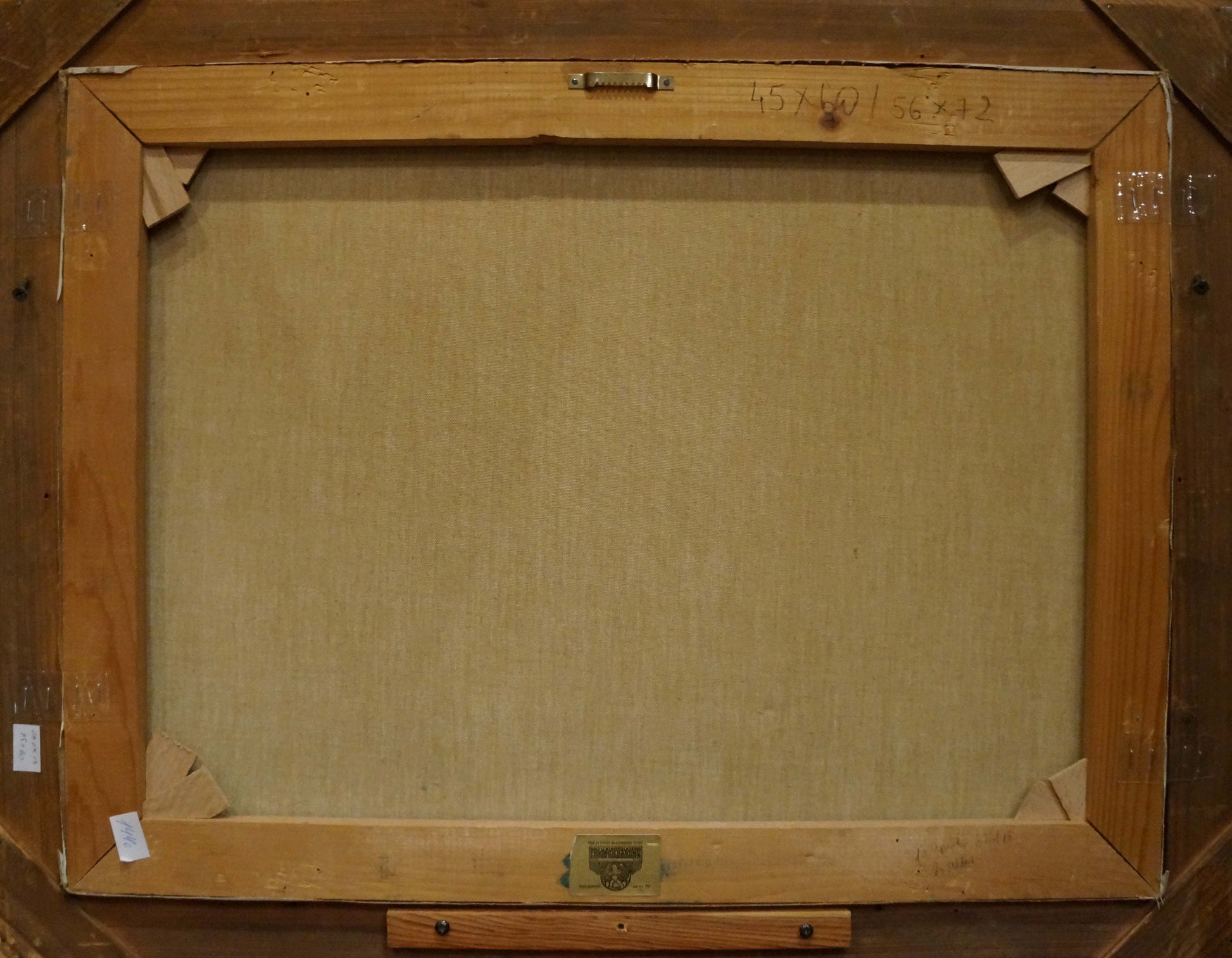 Back of Abstract oil painting Thoughts of people in rustic wooden frame