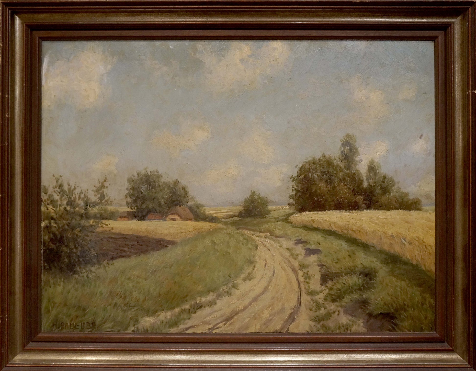 Oil painting Farm road H. Paul-Leba in rustic wooden frame