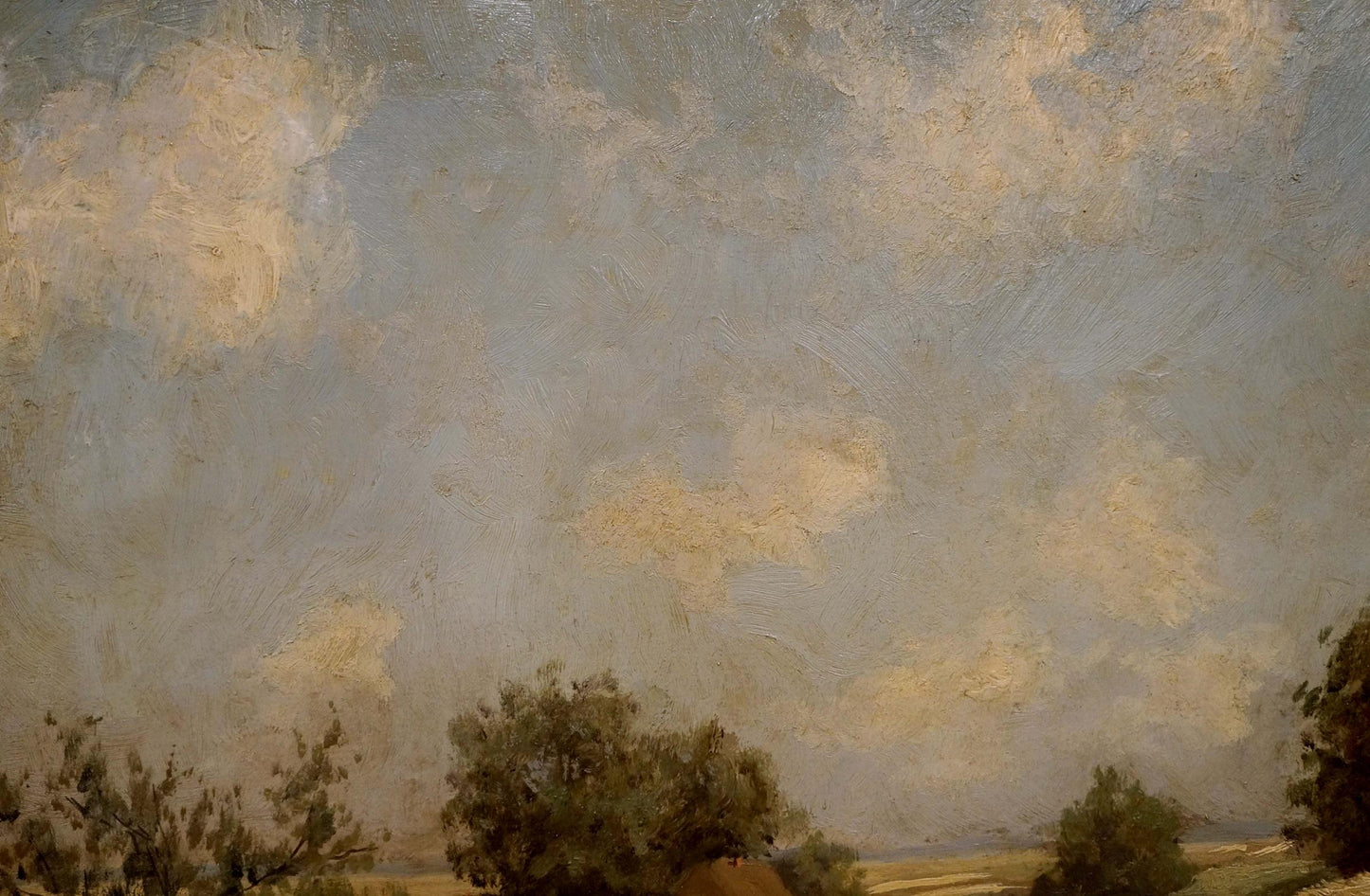 Oil painting Farm road H. Paul-Leba with impressionistic gray gold sky