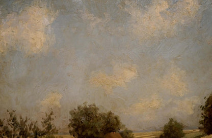 Oil painting Farm road H. Paul-Leba with impressionistic gray gold sky