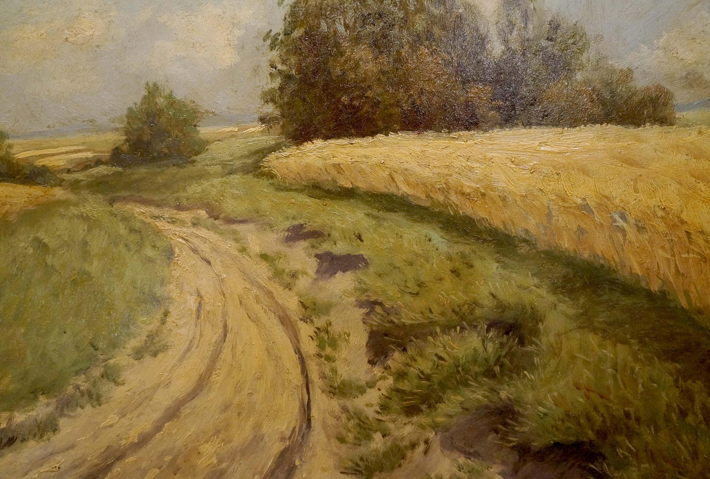 Serene oil painting Farm road H. Paul-Leba: winding path through golden wheat fields