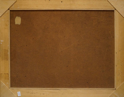 Back of Oil painting Farm road H. Paul-Leba on brown canvas light wood frame