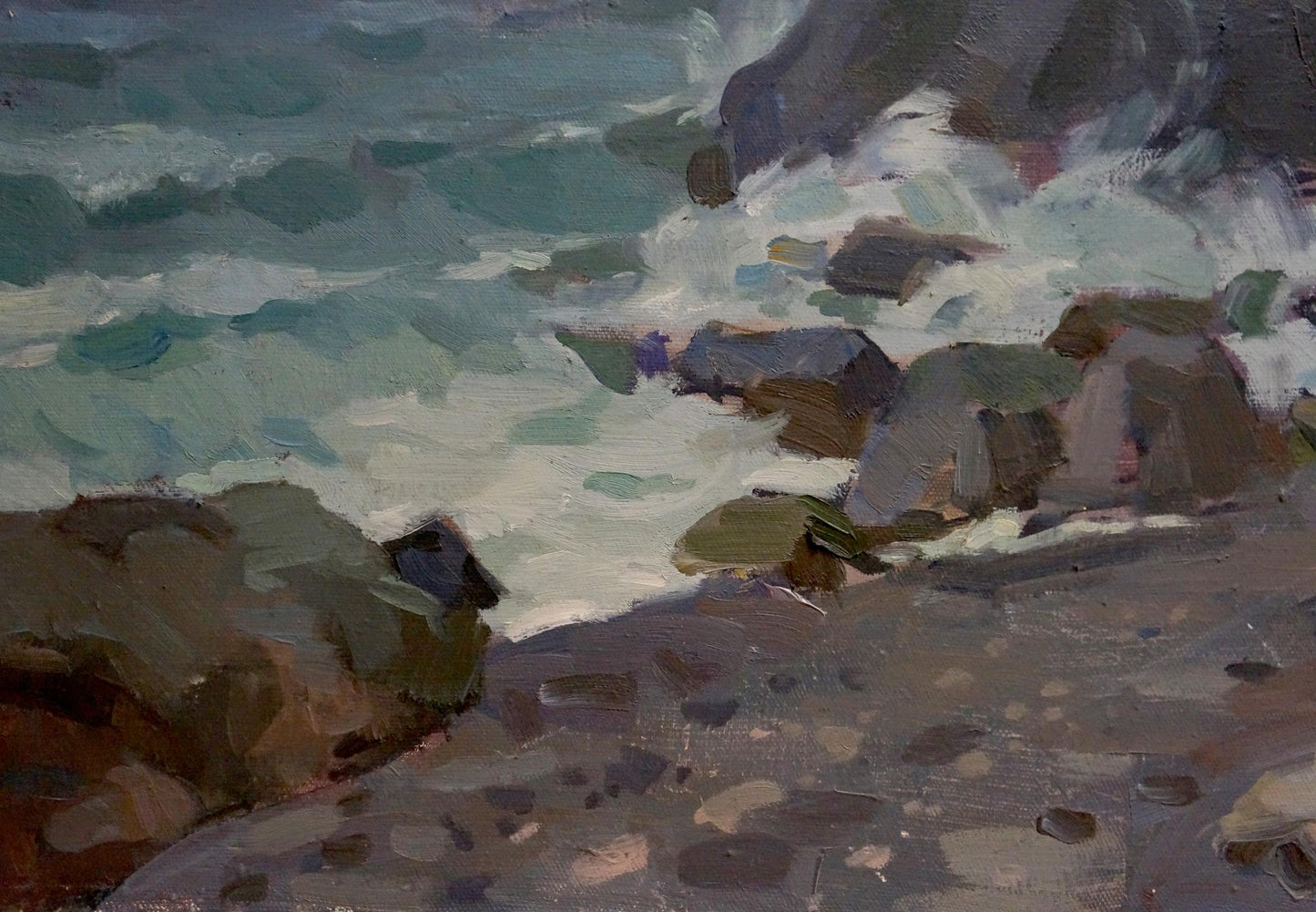 Oil painting Raging sea by Puzyrkov Viktor Grigorievich turbulent waves on rocks