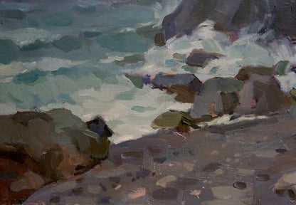Oil painting Raging sea by Puzyrkov Viktor Grigorievich turbulent waves on rocks