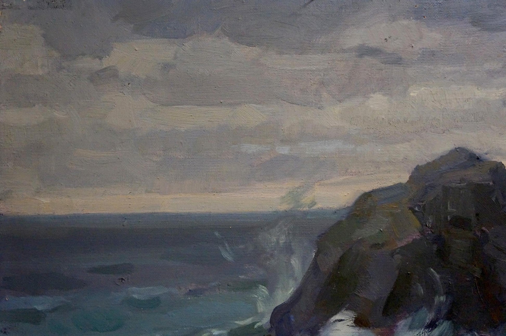 Oil painting Raging sea by Puzyrkov Viktor Grigorievich, dramatic coastal cliffs and turbulent waters
