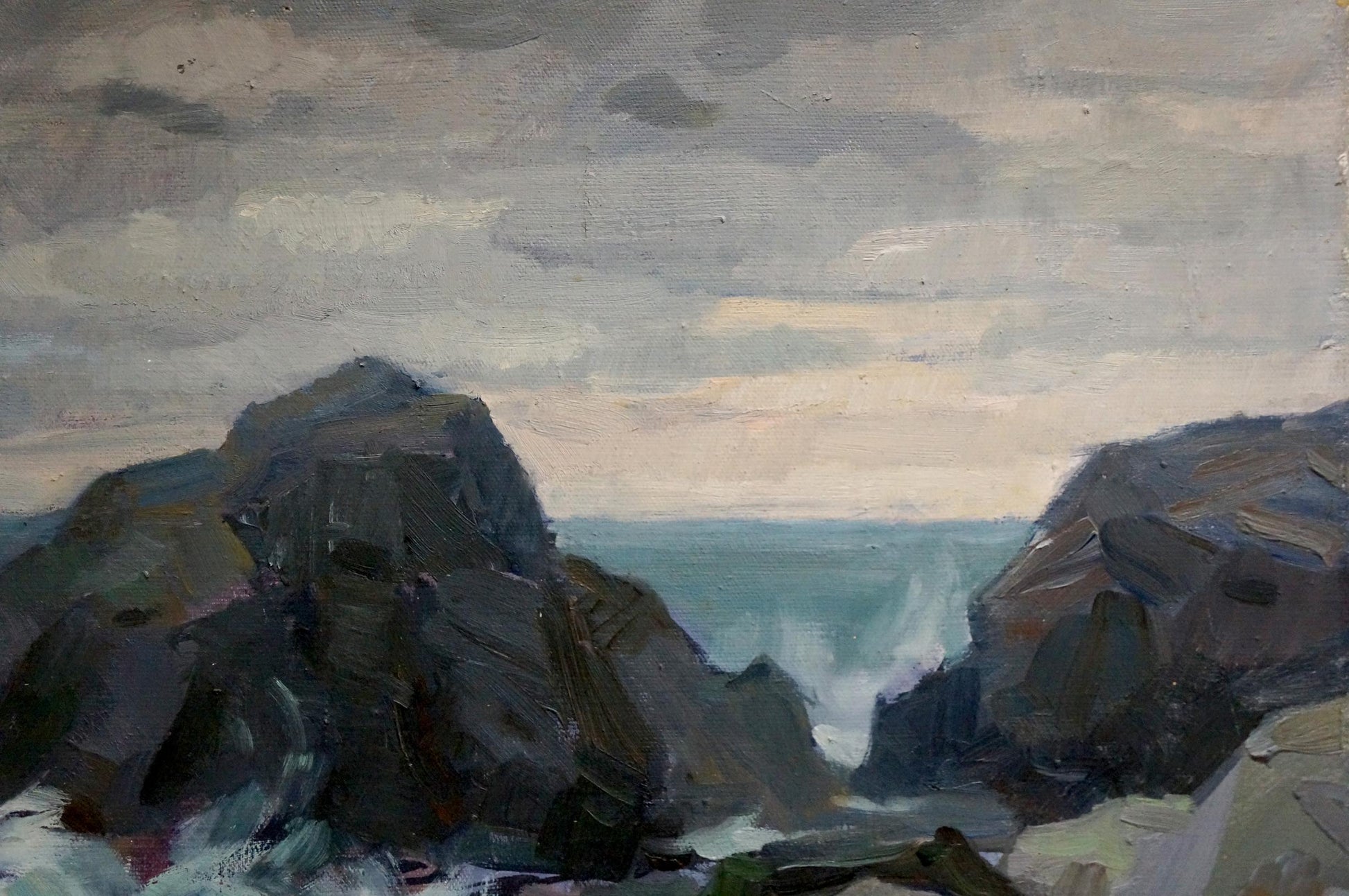 Oil painting Raging sea by Puzyrkov Viktor Grigorievich turbulent rocks and sea