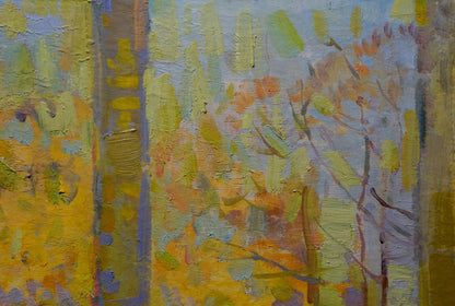 Oil painting of autumn flowers forest by Kolesnik Boris Afanasevich