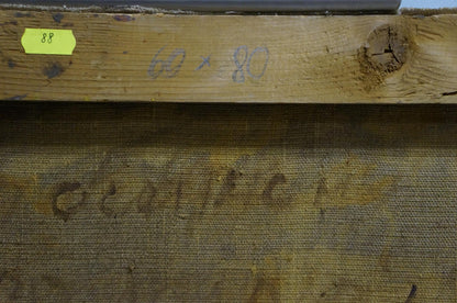 Back of Oil painting Raging sea by Puzyrkov: weathered stretcher bar with 88 label