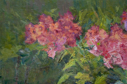 Vibrant pink bouquet oil painting by Naumova Tamara Sergeevna