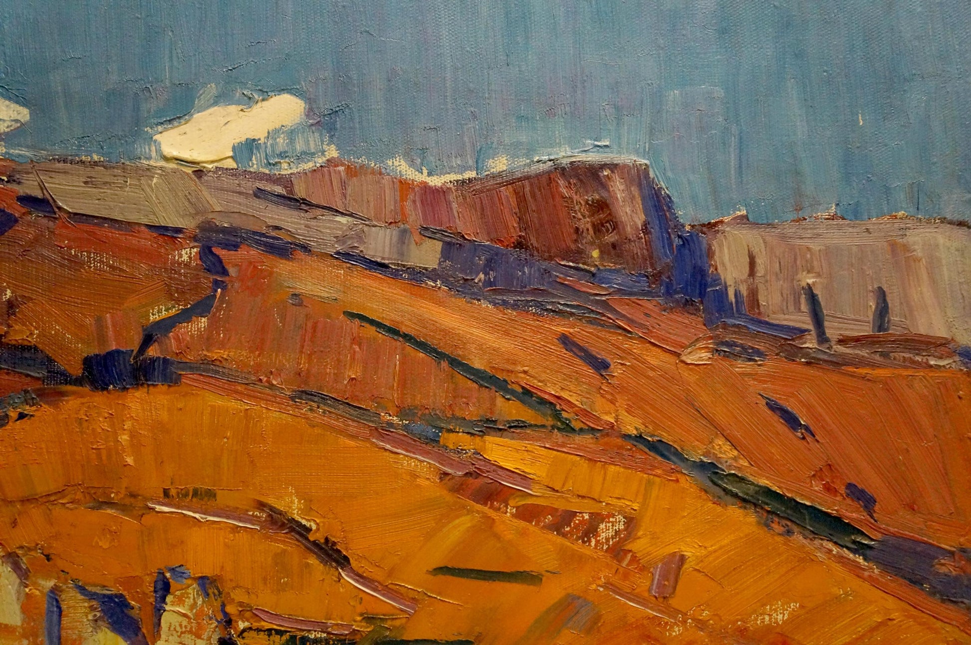 Oil painting Hot weather by Stremsky Alexander Ivanovich, rugged sunlit landscape