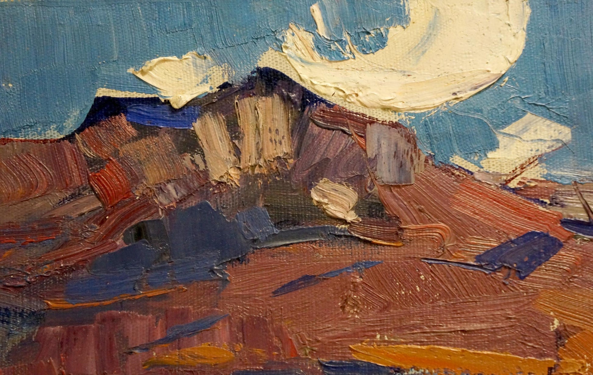 Oil painting of rugged mountains in hot weather by Stremsky Alexander Ivanovich