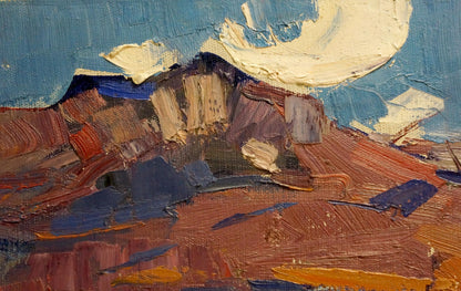 Oil painting of rugged mountains in hot weather by Stremsky Alexander Ivanovich