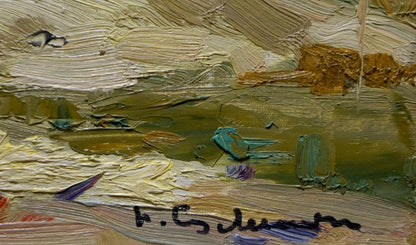 Sulimenko Petr Stepanovich oil painting landscape in earthy greens and yellows