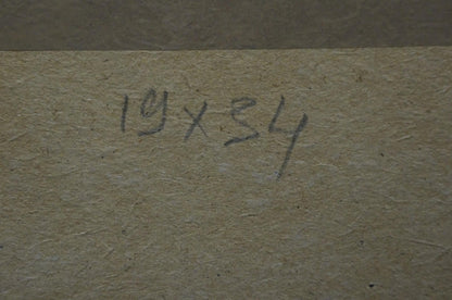 Back of Sulimenko Petr Stepanovich oil painting landscape with 19x34in handwritten measurement on beige cardboard