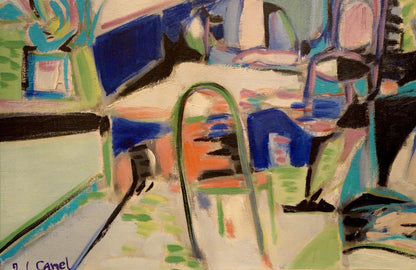 Abstract oil painting Family at the table Canel L with bold vibrant strokes