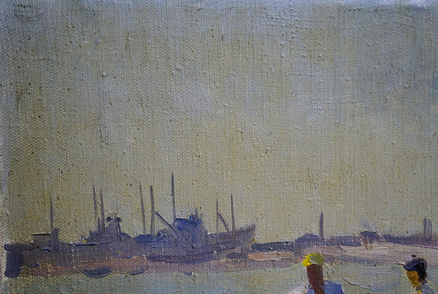 Malyarenko Igor Alekseevich oil painting of hazy harbor with sailors