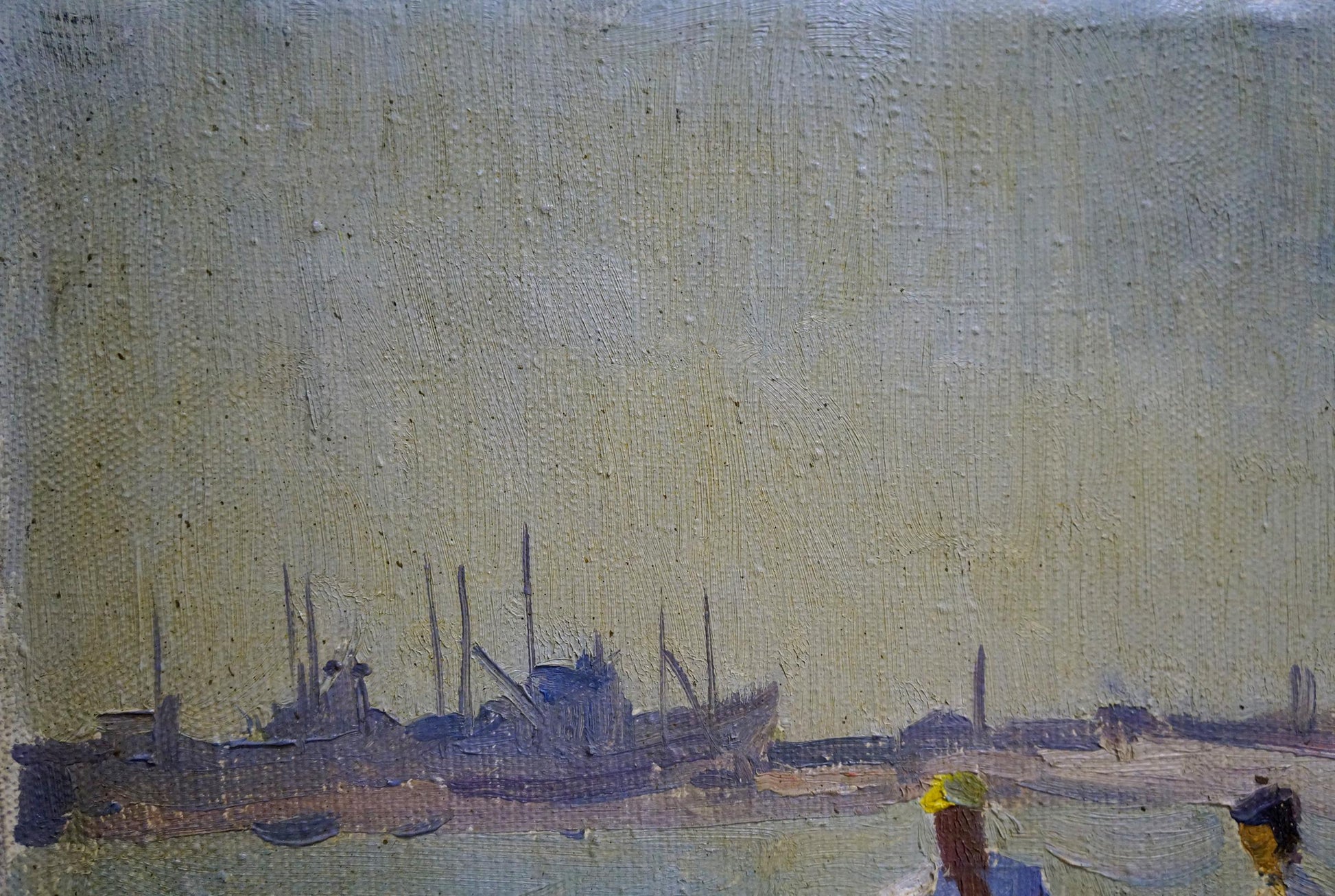 Malyarenko Igor Alekseevich oil painting of hazy harbor with sailors