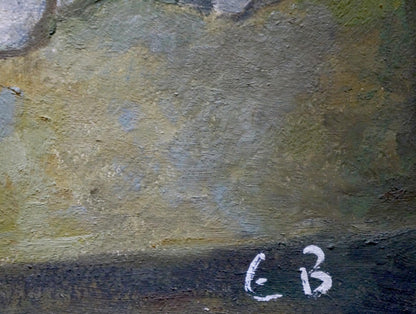 Oil painting Still life with lard and garlic by Evgeny Vsevolodovich Volobuev, textured earthy tones