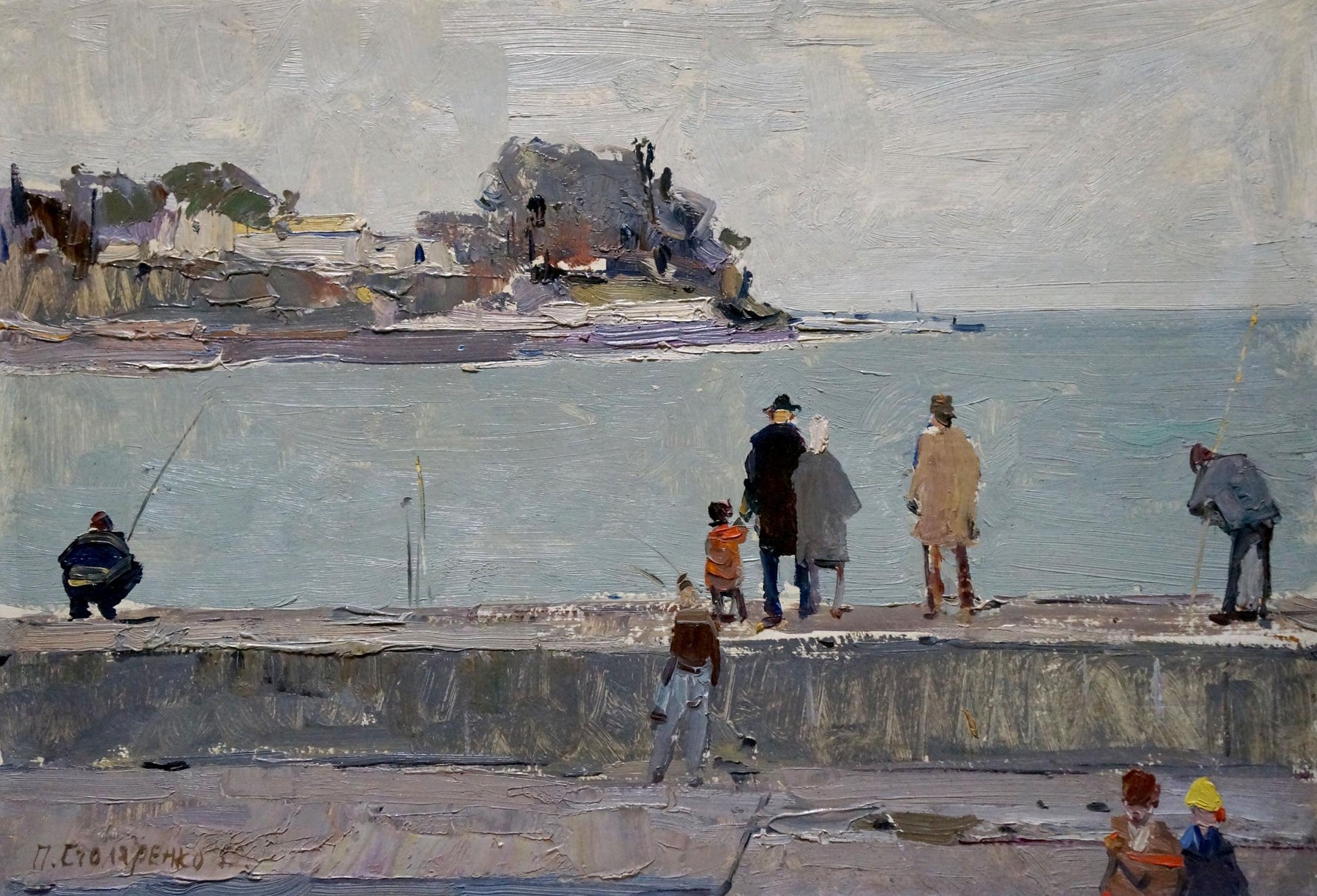 Textured impressionistic oil painting On the embankment by Petr Kuzmich Stolyarenko