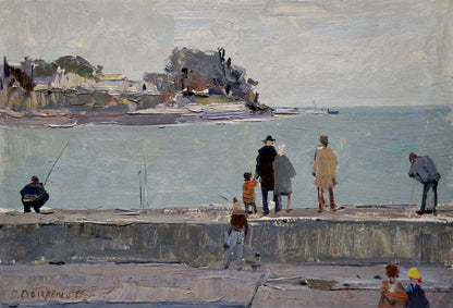 Textured impressionistic oil painting On the embankment by Petr Kuzmich Stolyarenko