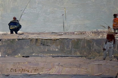Oil painting On the embankment by Petr Kuzmich Stolyarenko