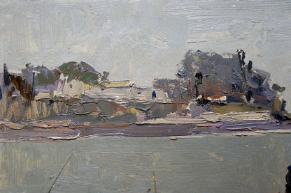 Impressionistic oil painting On the embankment by Petr Kuzmich Stolyarenko
