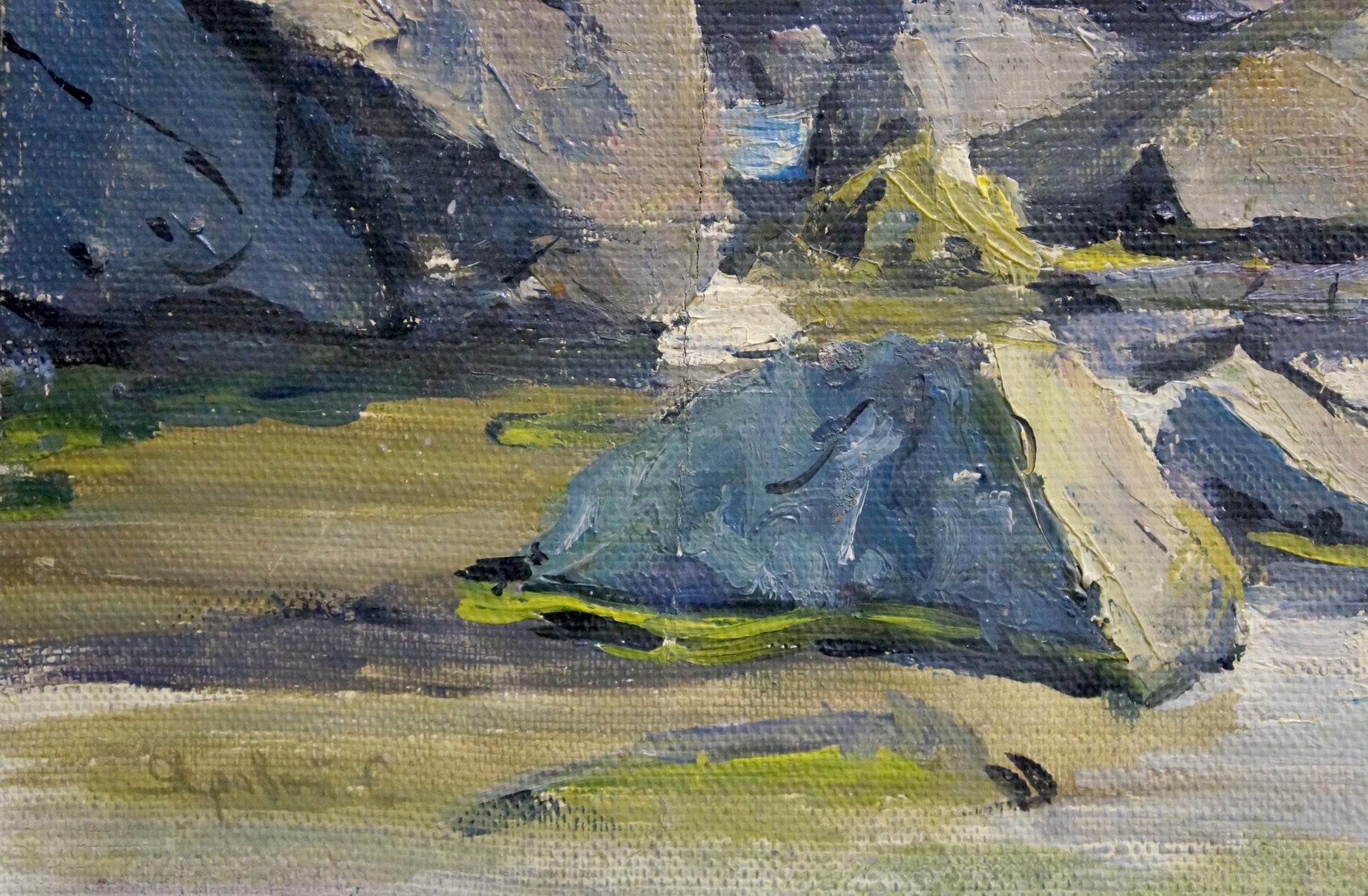 Oil painting Craggy Seashore by Stepan Yarovoy textured rocky shoreline