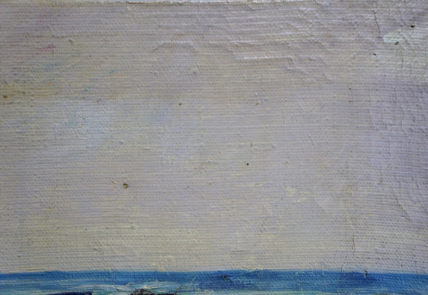 Oil painting Craggy Seashore by Stepan Yarovoy, textured beige-blue sky horizon