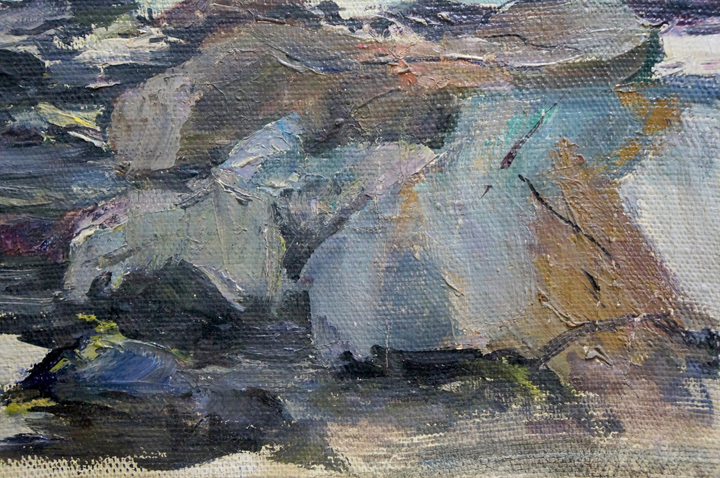 Craggy seashore oil painting by Stepan Yarovoy textured rocks
