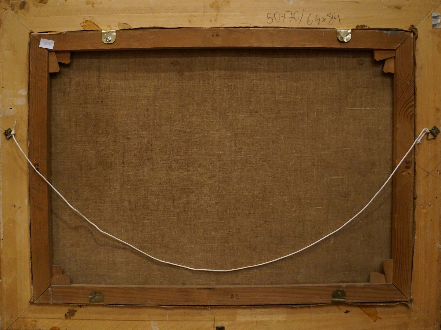 Back of Oil painting Geese walk H. Graesel with wooden frame, brown canvas and white wire