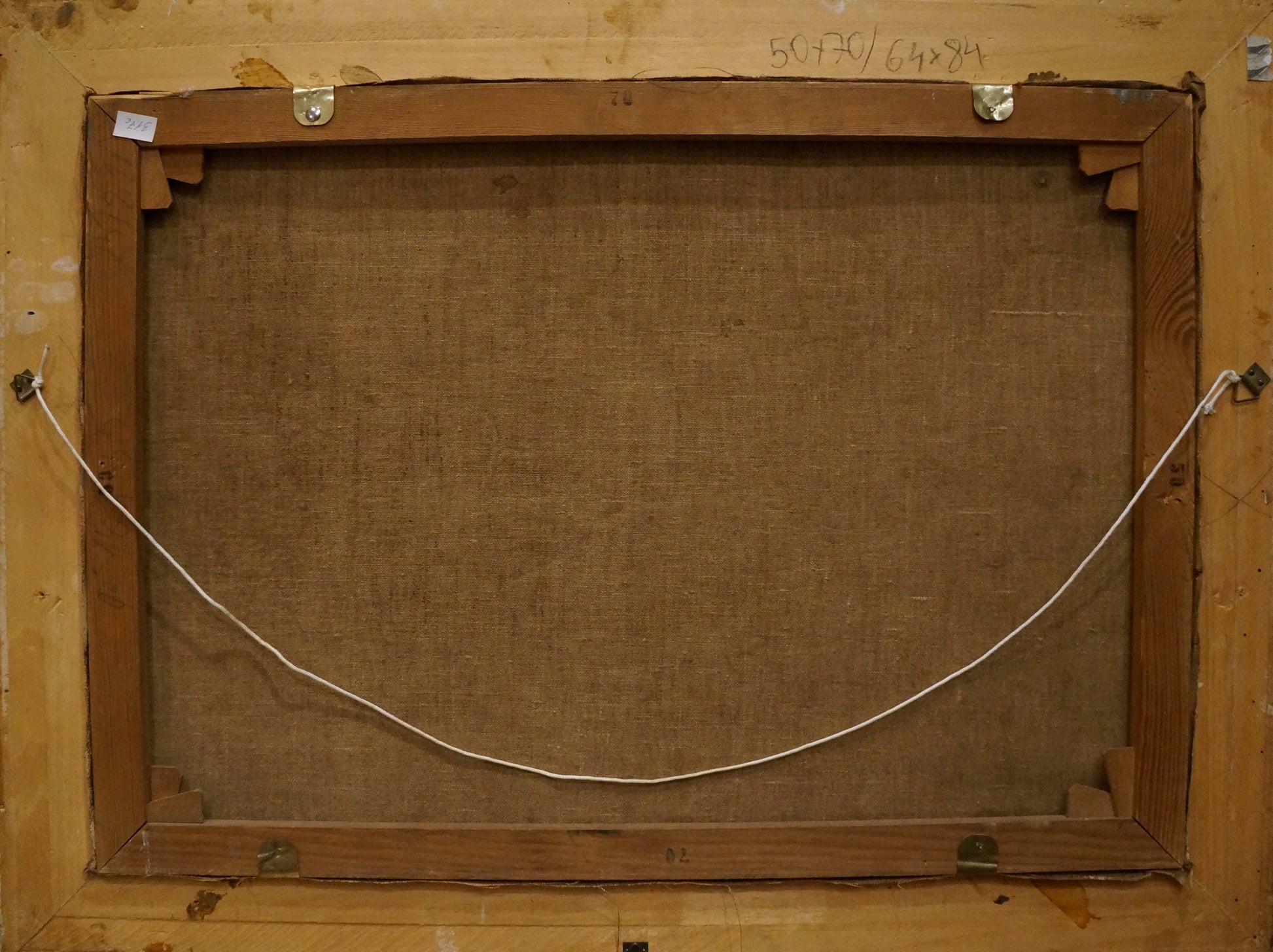 Back of Oil painting Geese walk H. Graesel with wooden frame, brown canvas and white wire
